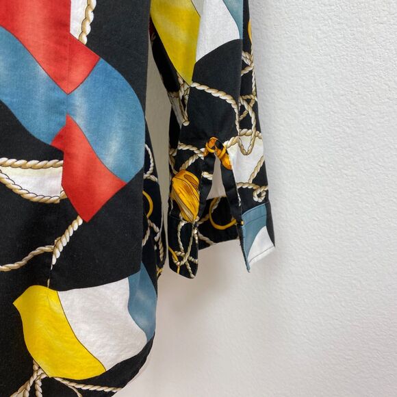 Lauren Ralph Lauren Womens Nautical Blouse Large Black Color Flags Button Front - Picture 7 of 10